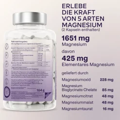 Aavalabs Hochdosiertes Magnesium Komplex 1651mg | Bisglycinat, Citrate, Malat uvm. | 180 Kapseln><noscript><img width=