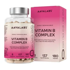 Aavalabs Vitamin B Komplex hochdosiert | Vegan, mit B12, B6, B1, B9 uvm. | 6-Monats-Vorrat| Outlet