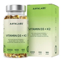 Aavalabs Vitamin D3 K2 2000 IE hochdosiert | Hochdosiert mit Olivenöl | 6-Monats-Vorrat>