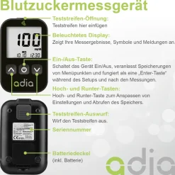 adia Blutzuckermessgeräte-Set (mg/dl) + 60 Teststreifen|diabetikerbedarf Clearance