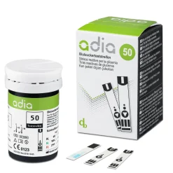 adia Blutzuckerteststreifen, 50 Stück + 100 Universal-Lanzetten|diabetikerbedarf Discount