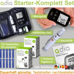 adia Set: Blutzuckermessgerät (mmol/L) + 110 Teststreifen><noscript><img data-lazyloaded=