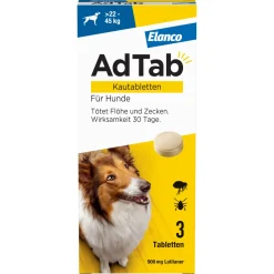 AdTab Kautabletten für Hunde über 22 bis 45 kg gegen Zecken und Flöhe, schnelle Abtötung von Parasiten für die Dauer von einem Monat| Clearance