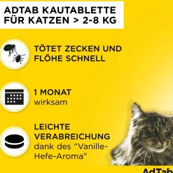 AdTab Kautabletten für Katzen über 2 bis 8 kg gegen Zecken und Flöhe, schnelle Abtötung von Parasiten für die Dauer von einem Monat><noscript><img width=