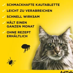 AdTab Kautabletten für Katzen über 2 bis 8 kg gegen Zecken und Flöhe, schnelle Abtötung von Parasiten für die Dauer von einem Monat><noscript><img width=