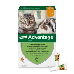 Spot-On 40 gegen Flöhe für kleine Katzen und Zierkaninchen bis 4 kg Körpergewicht, schneller und effektiver Flohschutz|Advantage New