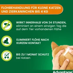 Spot-On 40 gegen Flöhe für kleine Katzen und Zierkaninchen bis 4 kg Körpergewicht, schneller und effektiver Flohschutz|Advantage New