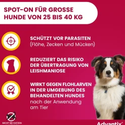 Advantix Spot-On 400 für große Hunde bis 40 kg Körpergewicht gegen Zecken, Flöhe und fliegende Insekten, bis zu 4 Wochen Wirksamkeit| New