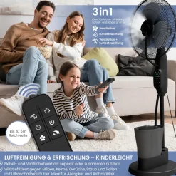 aktimeo Standventilator mit Luftbefeuchtung, Timer, Wassertank, Nebelfunktion| New