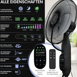 aktimeo Standventilator mit Luftbefeuchtung, Timer, Wassertank, Nebelfunktion| New