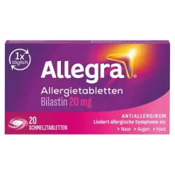 Schmelztabletten bei Heuschnupfen und ganzjährigen Allergien | Praktisch für unterwegs | Schmelzen auf der Zunge - Jetzt 10% mit dem Code nattermann10 sparen*>Allegra