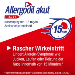 Allergodil® akut FORTE Nasenspray: Azelastin Spray gegen Heuschnupfen & nicht-saisonale allergische Rhinitis, 1,5 mg/1 ml Lösung| Outlet