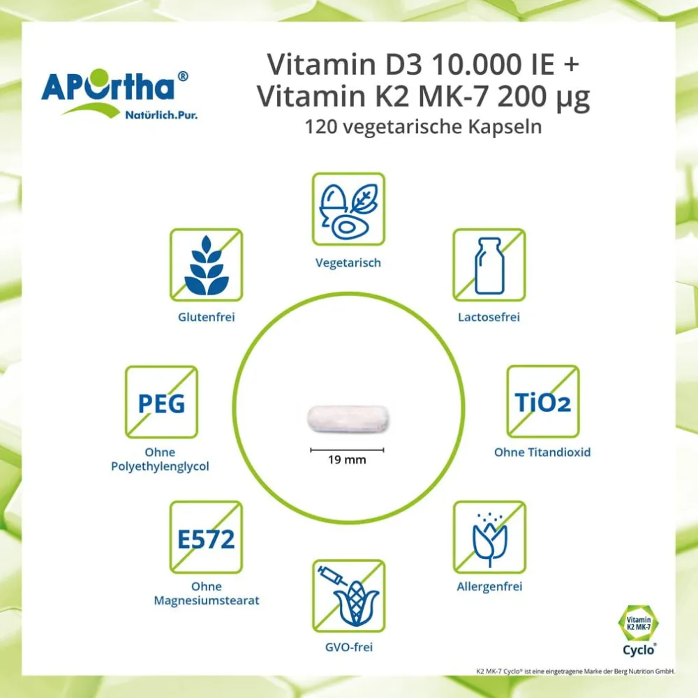 ® Vitamin D3 10.000 IE + Vitamin K2 MK-7 Cyclo® 200 µg - Kapseln|Aportha New