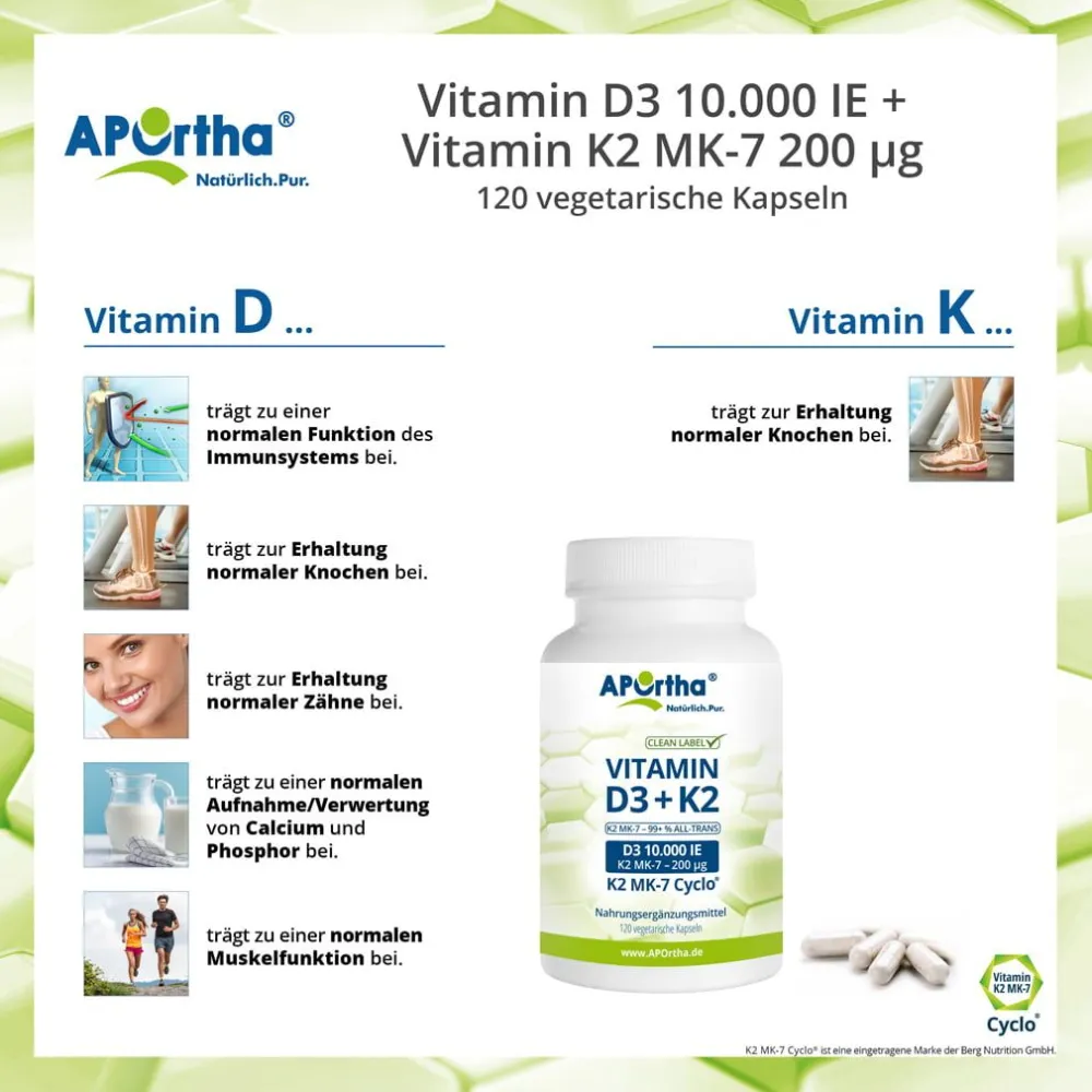 ® Vitamin D3 10.000 IE + Vitamin K2 MK-7 Cyclo® 200 µg - Kapseln|Aportha New