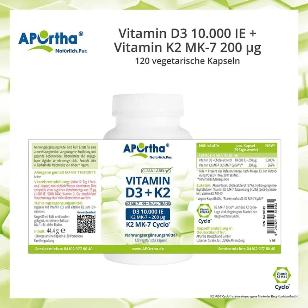 ® Vitamin D3 10.000 IE + Vitamin K2 MK-7 Cyclo® 200 µg - Kapseln|Aportha New