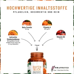 Augenvitamine Lutein Vitamin A Zeaxanthin Komplex 90 vegane Kapseln Durchblick ®>NATURTREU Hot