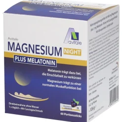 Magnesium Night plus Melatonin (1mg) Direktsticks mit Cassisgeschmack>Avitale Discount