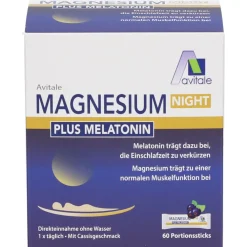 Magnesium Night plus Melatonin (1mg) Direktsticks mit Cassisgeschmack><noscript><img width=