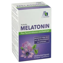 Melatonin 1 mg plus Passionsblume und Baldrian Einschlaf-Kapseln>Avitale Hot