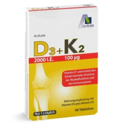 Vitamin D3+K2 Tabletten für Knochen, Muskeln und Immunsystem|Avitale Hot