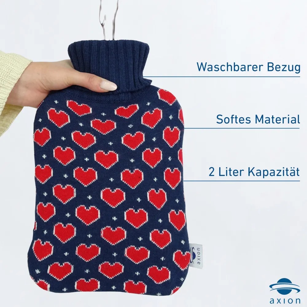 ® Wärmflasche mit Bezug – in blauem Strick mit Herzen (33x20 cm)>axion Outlet