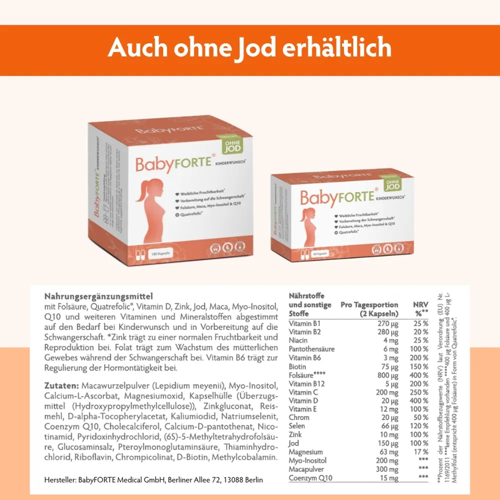 Kinderwunsch Vitamine | vegan | Folsäure, Quatrefolic® & Maca | Vorteilspaket>BabyFORTE Best