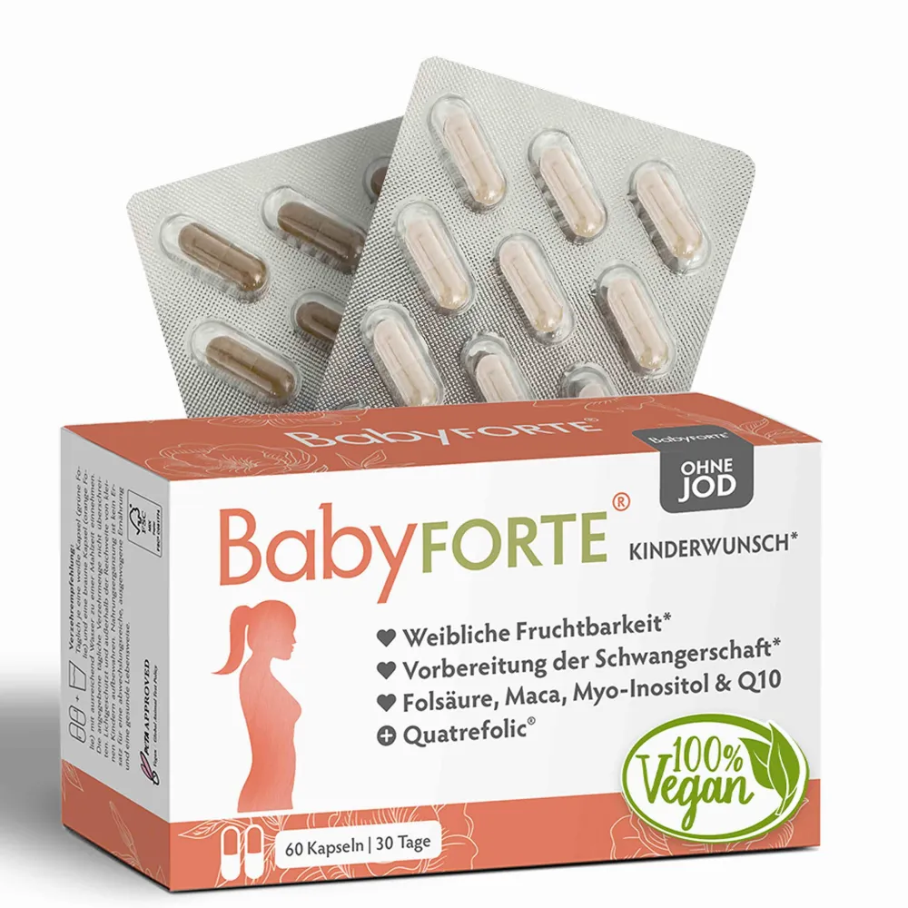 Kinderwunsch Vitamine | vegan | 800 µg Folsäure, Quatrefolic®, Maca & Q10>BabyFORTE Hot