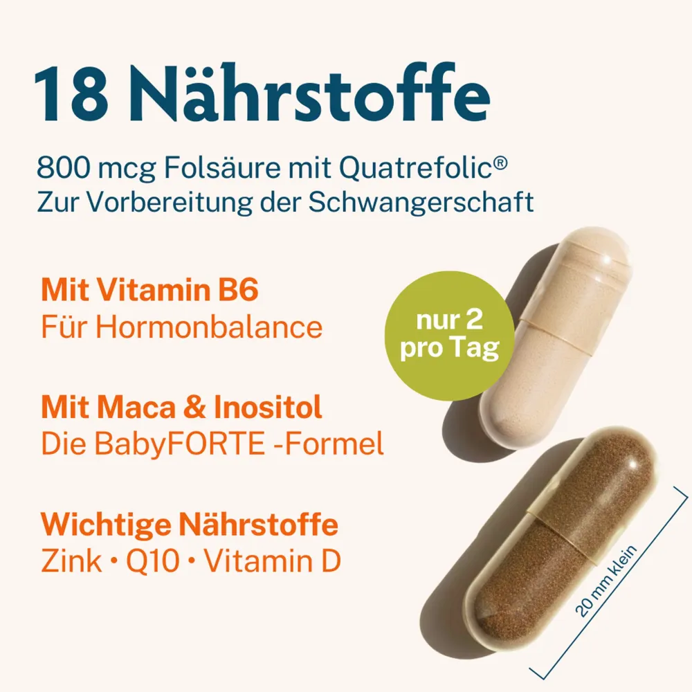 Kinderwunsch Vitamine | vegan | 800 µg Folsäure, Quatrefolic®, Maca & Q10>BabyFORTE Hot