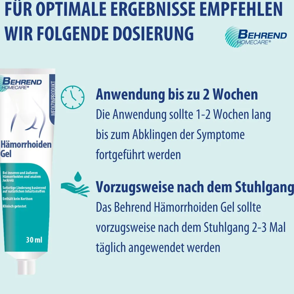Behrend Hämorrhoiden Gel - bei inneren & äußeren Hämorrhoiden, Analjucken, Analfissuren & Proktitis – Hämorrhoiden Salbe reduziert Schmerzen, Juckreiz & Brennen>