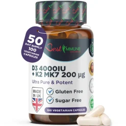 Best Immune Vitamin K2 MK7 200 mcg D3 (Cholecalciferol) 4000 IE> New