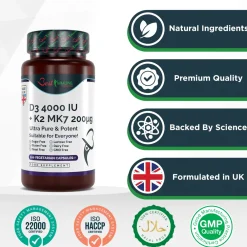 Best Immune Vitamin K2 MK7 200 mcg D3 (Cholecalciferol) 4000 IE><noscript><img width=
