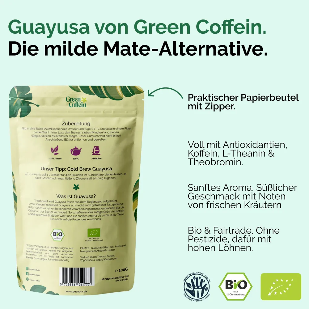 Bio Guayusa Energy Tee mit natürlichem Koffein von Green Coffein| Outlet