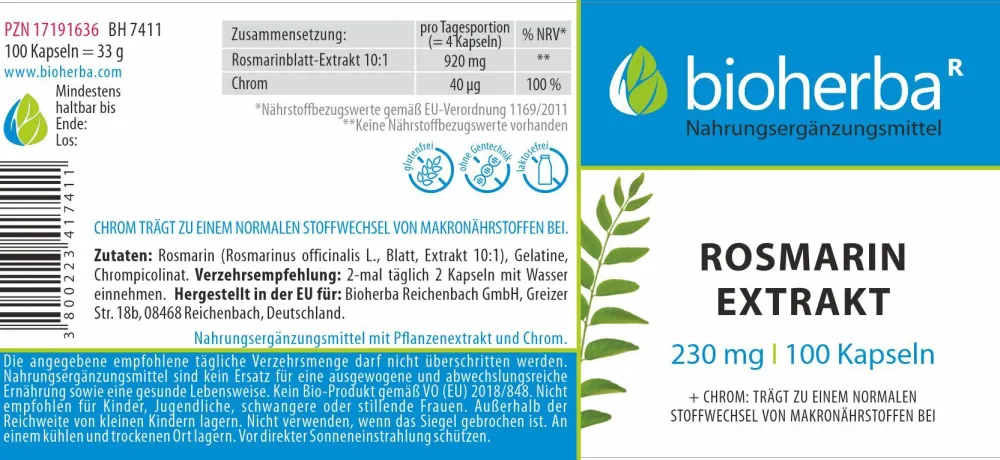 Bioherba Rosmarin Extrakt Kapseln| Clearance
