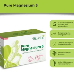 Biostile Pure Magnesium – Pulver mit 5 Magnesiumformen für Muskeln, Energie & Müdigkeit| Best