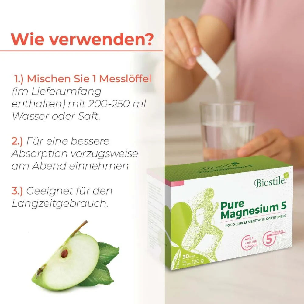 Biostile Pure Magnesium – Pulver mit 5 Magnesiumformen für Muskeln, Energie & Müdigkeit| Best