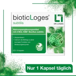 bioticLoges subtilis – 3-fach clever mit Bacillus subtilis, Akazienfasern und Calcium zur natürlichen Unterstützung des Darms| Sale
