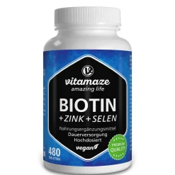 BIOTIN hochdosiert + Zink + Selen, 480 vegane Tabletten>vitamaze