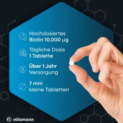 BIOTIN hochdosiert + Zink + Selen, 480 vegane Tabletten><noscript><img width=