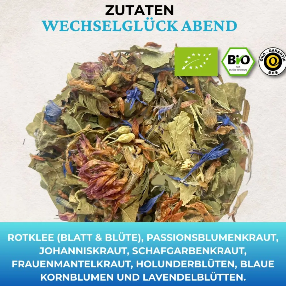BIO „Wechselglück“ Abendtee mit hochdosiertem Rotklee für Frauen in den besten Jahren (60g)> Hot