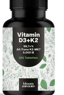 Bloom Naturals Vitamin D3 K2 Tabletten 5000 IE| Online