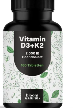 Bloom Naturals Vitamin D3 K2 Tabletten 2000 IE> New