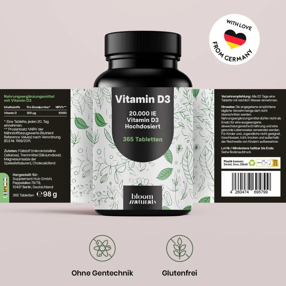 Bloom Naturals Vitamin D3 Tabletten 20000 IE| Discount