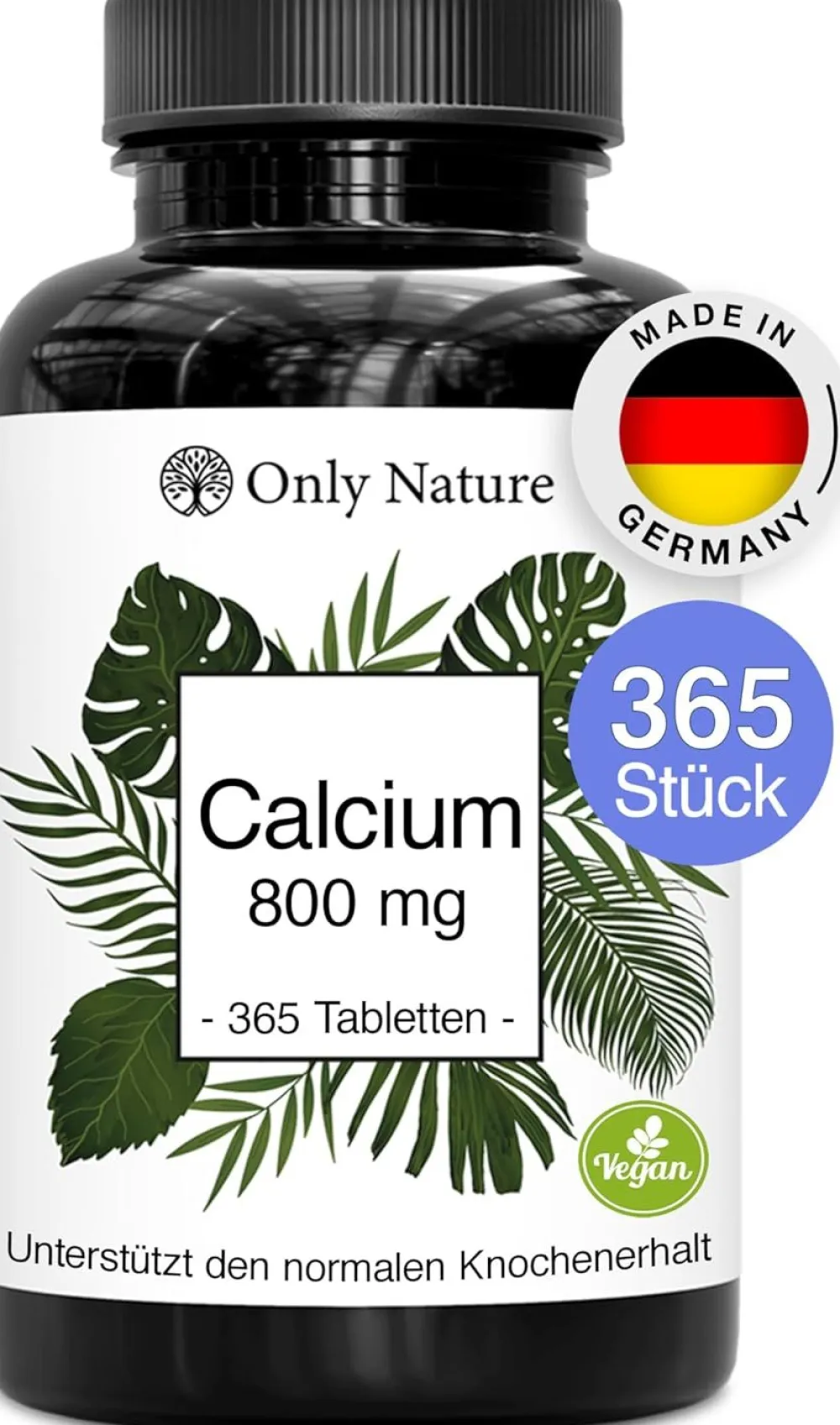 Calcium Tabletten (365 Stück) mit 800 mg pro Tagesdosis - 100% Vegan & ohne Zusätze - Kalzium> Hot