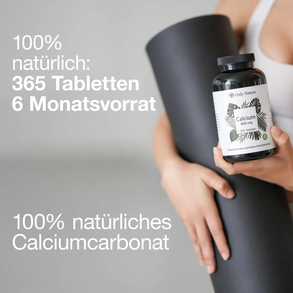Calcium Tabletten (365 Stück) mit 800 mg pro Tagesdosis - 100% Vegan & ohne Zusätze - Kalzium> Hot