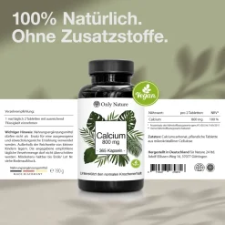 Calcium Tabletten (365 Stück) mit 800 mg pro Tagesdosis - 100% Vegan & ohne Zusätze - Kalzium><noscript><img width=