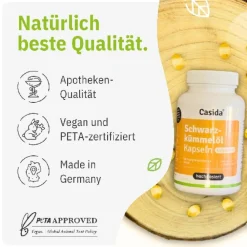 ® Schwarzkümmelöl Kapseln 3000 mg – Hochdosiert, kaltgepresst, naturbelassen|Casida New