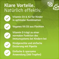 Vitamin D3 K2 Tropfen für Kinder 100% Vegan für 300 Tage|Casida