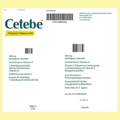 ® Vitamin C Retard 500 Arzneimittel, hochdosiertes Vitamin C mit Langzeitwirkung,|Cetebe Clearance