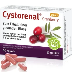 Cranberry plus für eine gesunde und starke Blase, mit Kürbiskernextrakt, Vitamin B2 und C>Cystorenal Outlet