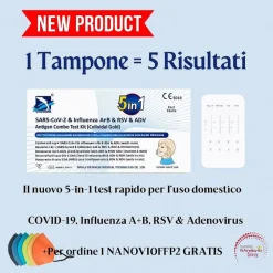 DeepBlue 5-in-1 Test COVID-19 (Alle Varianten), Grippe A/B, RSV, Adenovirus + Gratis Nanovio FFP2> Clearance